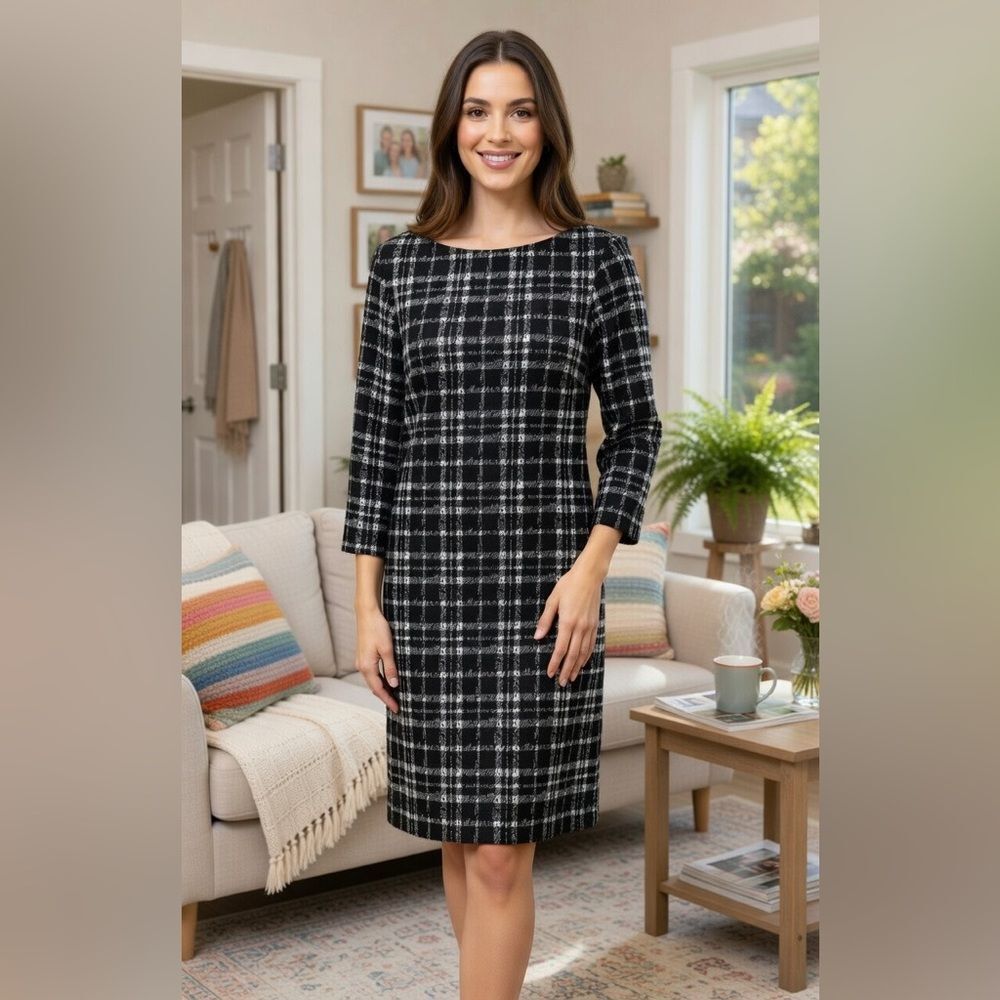 Tommy Hilfiger Dark Gray Patterned Knit Sweater Dress